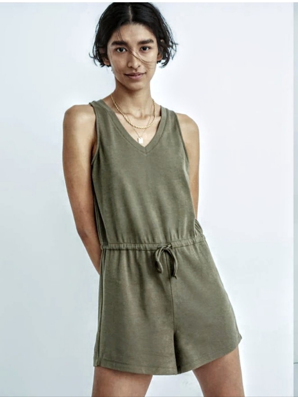 MWL  Breeze Drawstring Romper In Olive Tree sz S